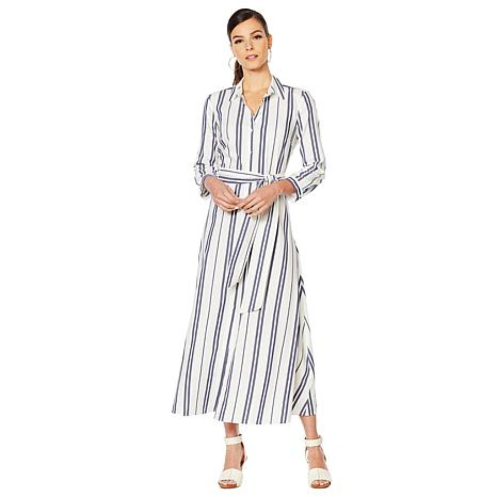 Two by Vince Camuto Striped Tie Front Shirtdress